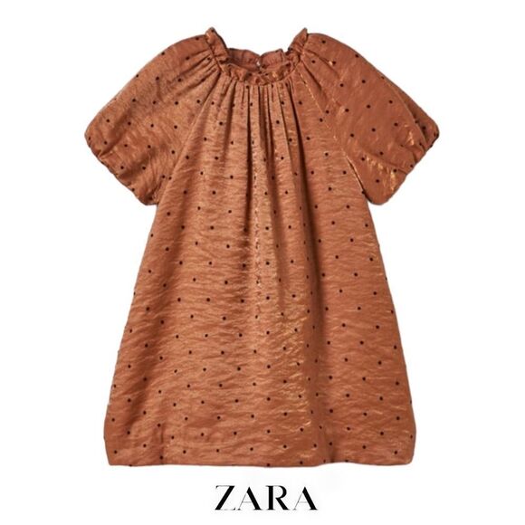 ZARA KidsBrownFLOCKED POLKA DOT DRESS